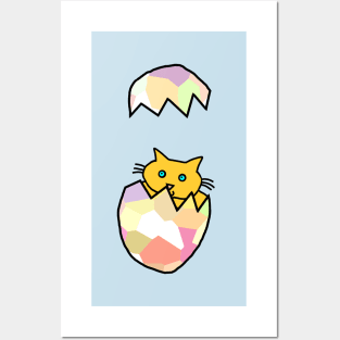 Yellow Cat Popping Out of Funny Easter Egg as Kitten Posters and Art